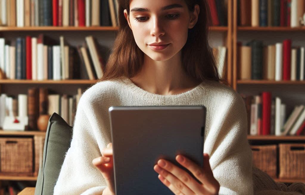 Femme qui lit un e-book