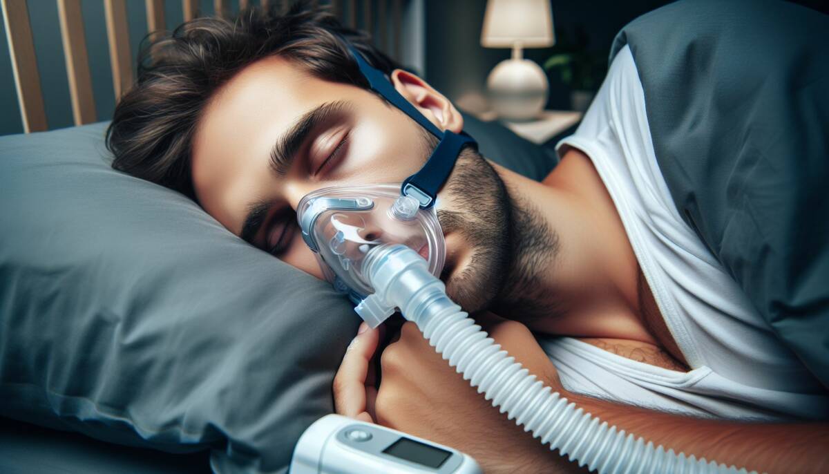 Homme qui dort avec un masque PPC